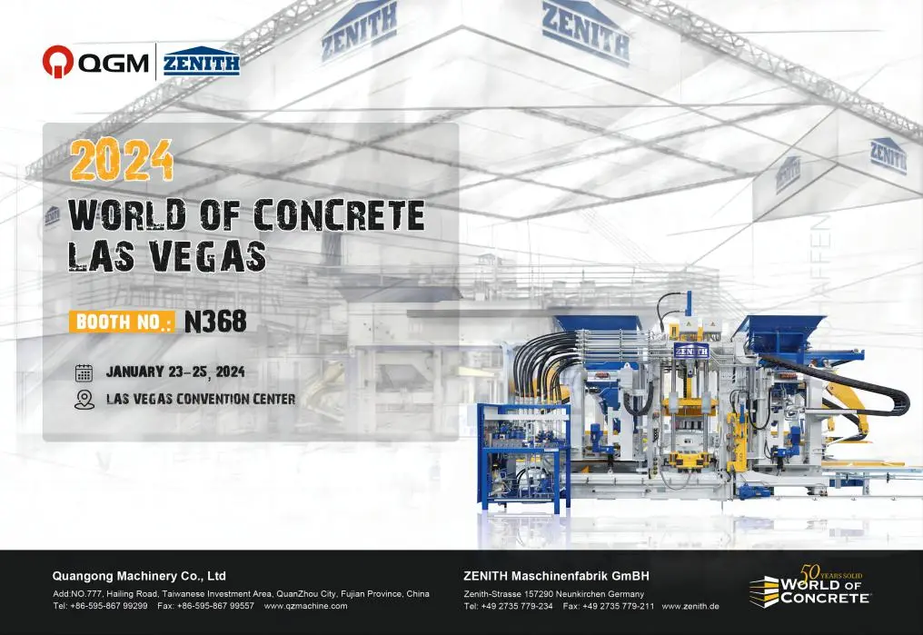 BIENVENIDO A VISITAR MÁQUINAS DE BLOQUES DE HORMIGÓN QGM-ZENITH EN EL STAND N368, WORD OF CONCRETE, DEL 3 AL 25 DE 2024